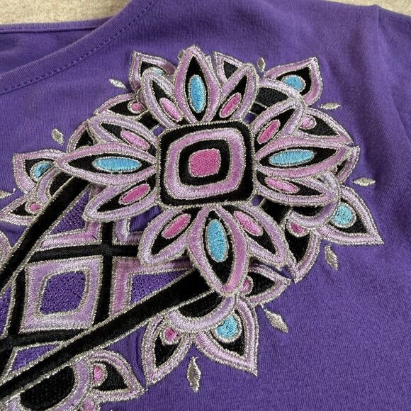 Bob Mackie Purple 3D Embroidered Paisley 3/4 Sleeve Top NEW Women’s M Artsy Boho - Picture 4 of 8